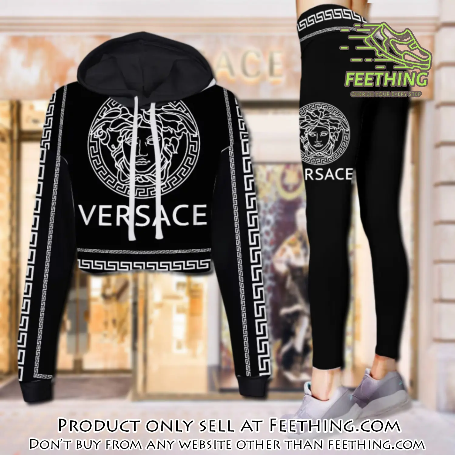 Versace medusa white logo luxury brand clothes leggings and crop top set for women ft4345062